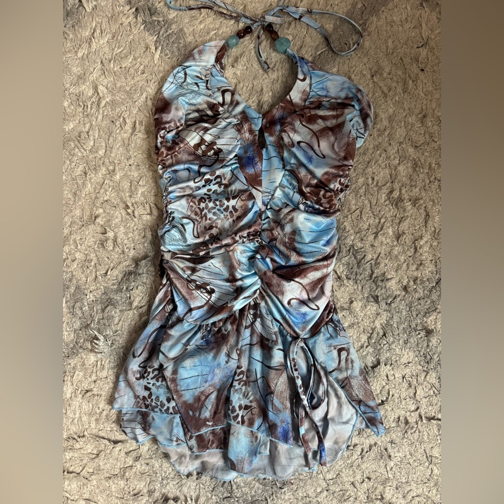 Mini blue and brown leopard halter dress - Picture 2 of 6